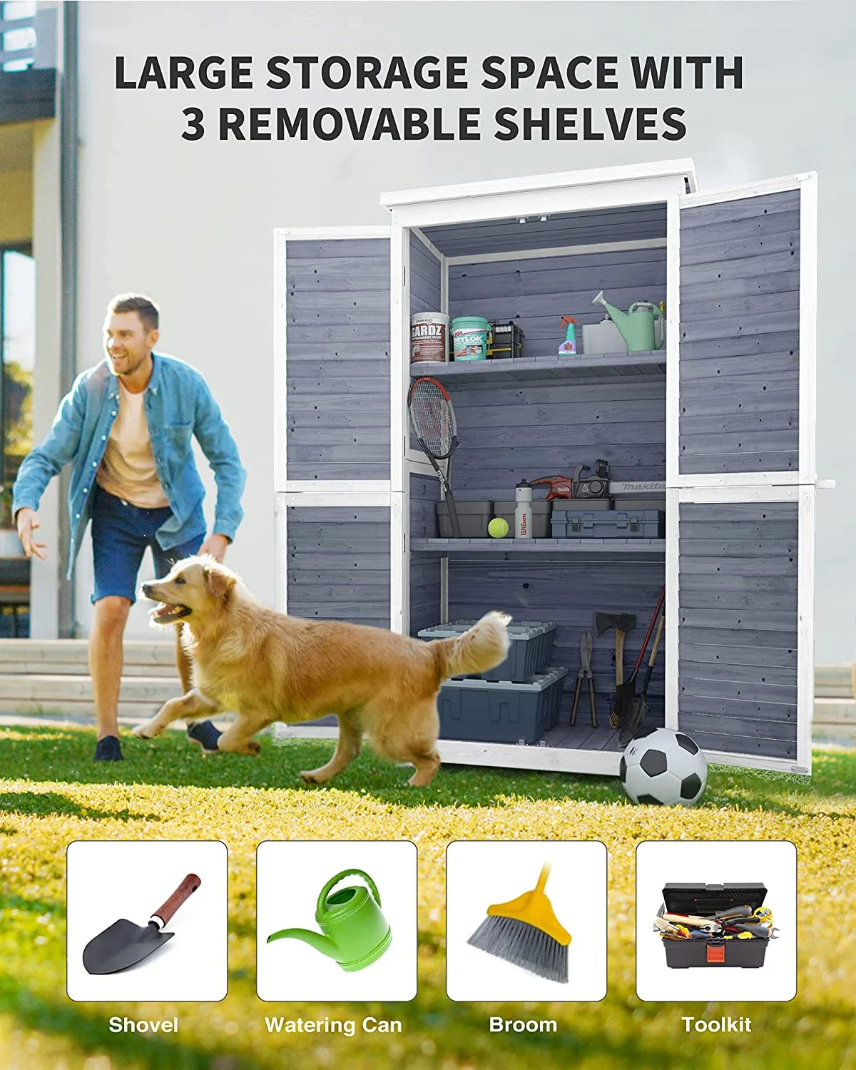 Outdoor Storage Cabinet Garden Shed with Asphalt Roof F332