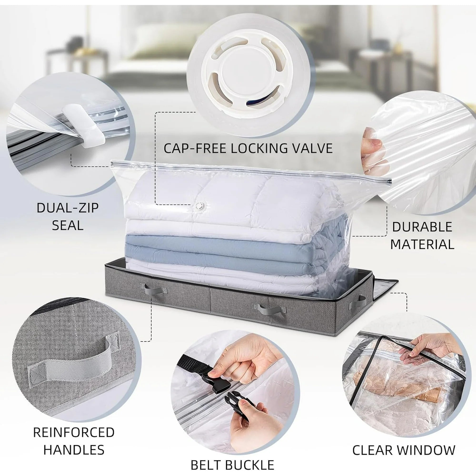 Under Bed Storage Container for Quilts Pillows Blankets, Foldable Large Capacity J855381