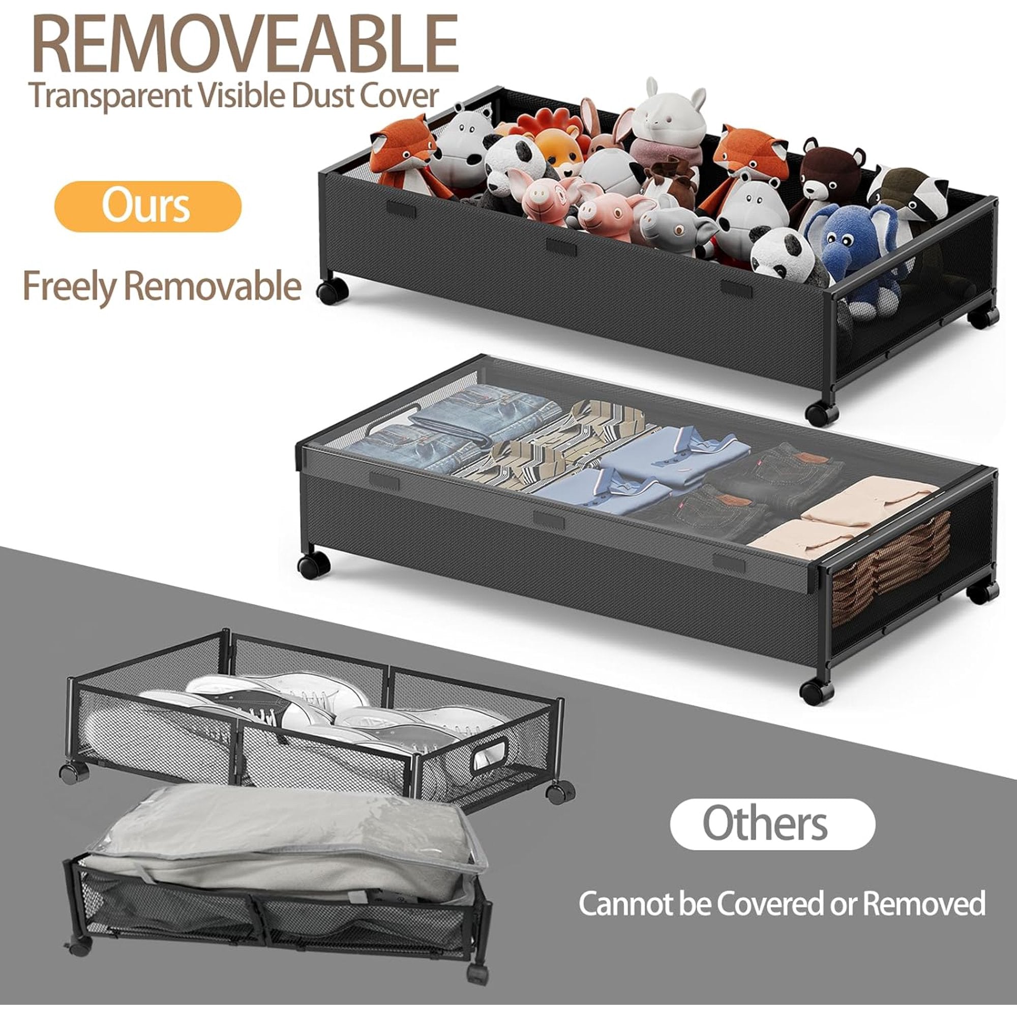 Under Bed Storage with Wheels, 2 Pack Rolling Metal Drawer for Clothes Q5272