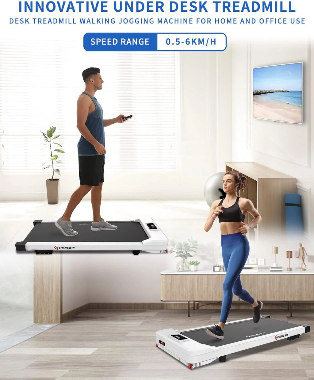 Under Desk Treadmill Walking Pad with Remote Control and LED Display M266245