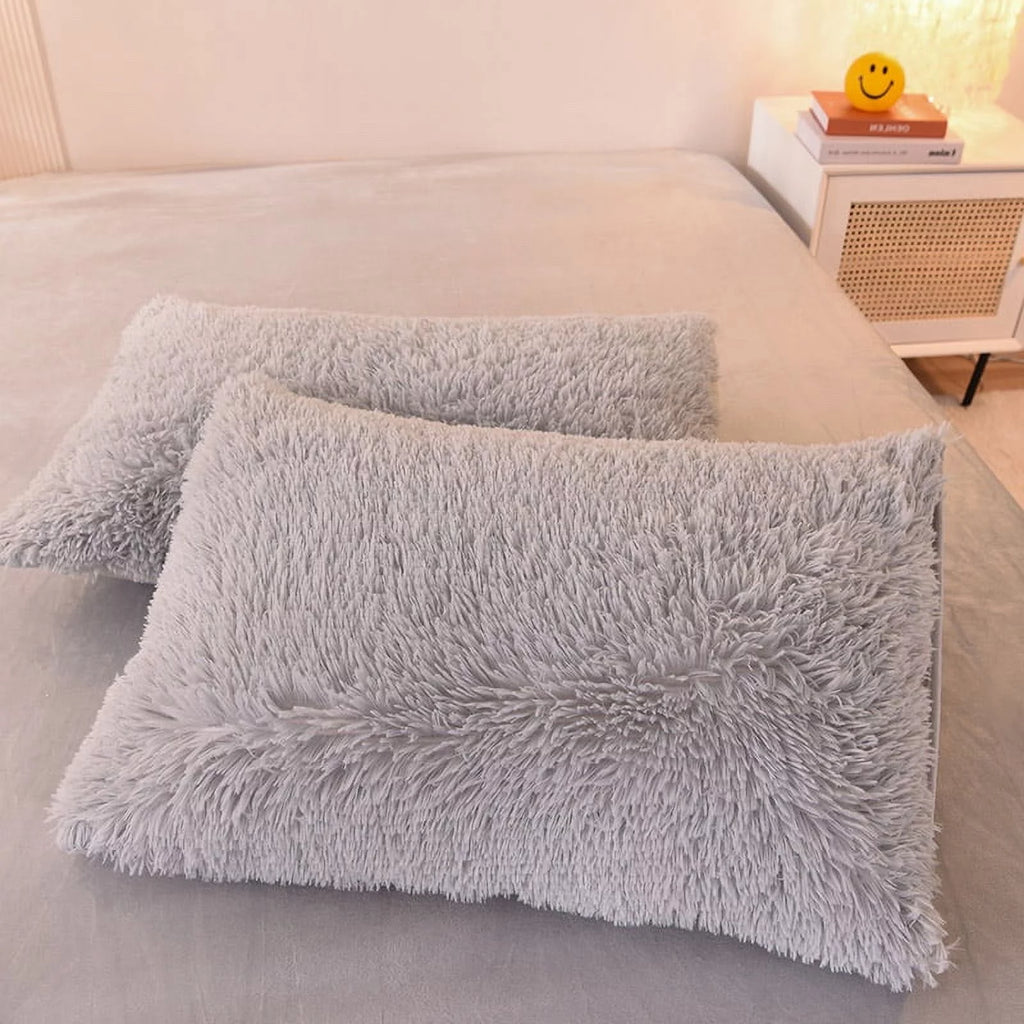 Shaggy Faux Fur Duvet Cover Set with 2 Pillowcases, Full Size E3167