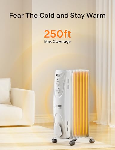 Oil Filled Radiator Heater for Indoor Use, 1500W, 3 Heat Settings, Black H139698