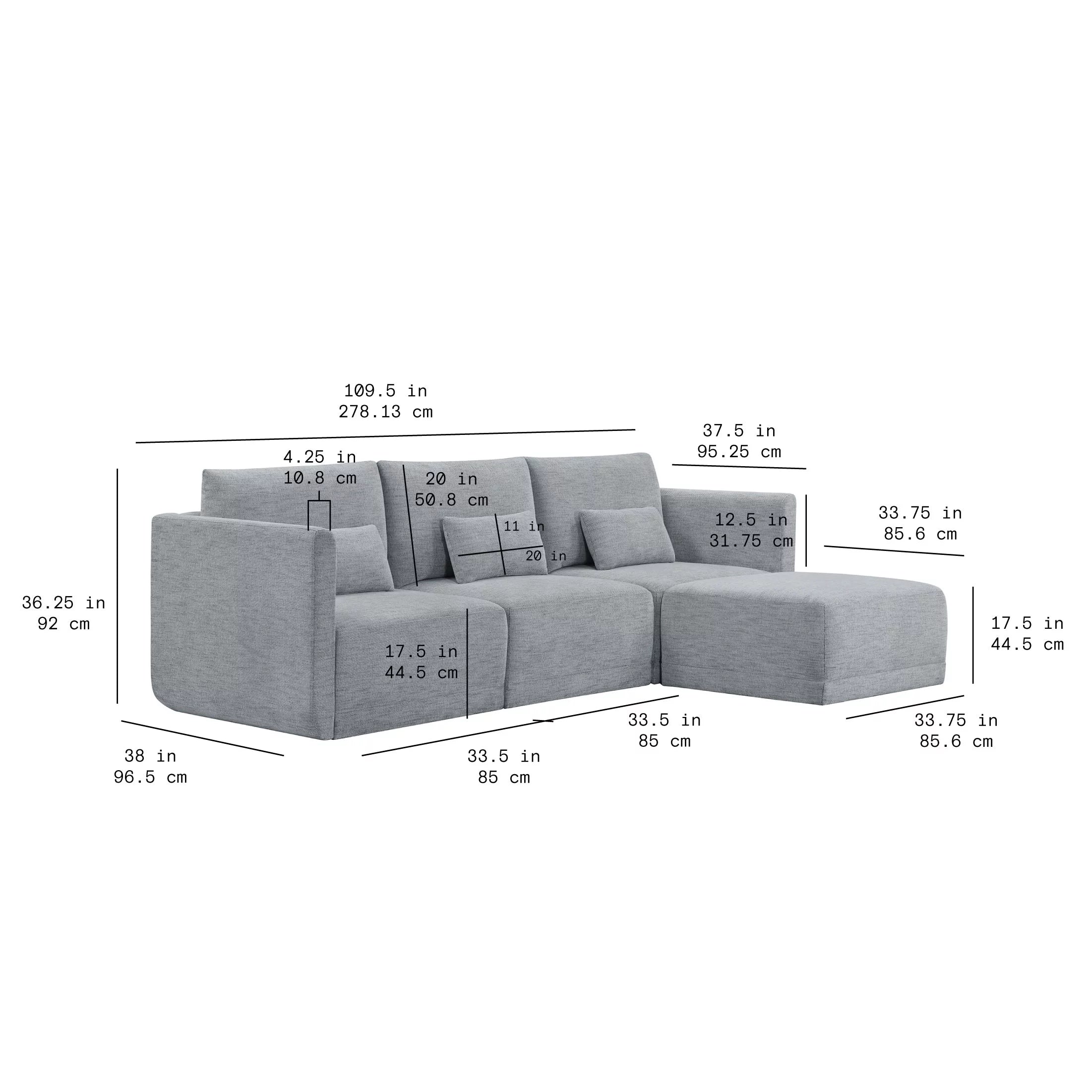 Modular Sectional Sofa with Ottoman, Gray Fabric R869