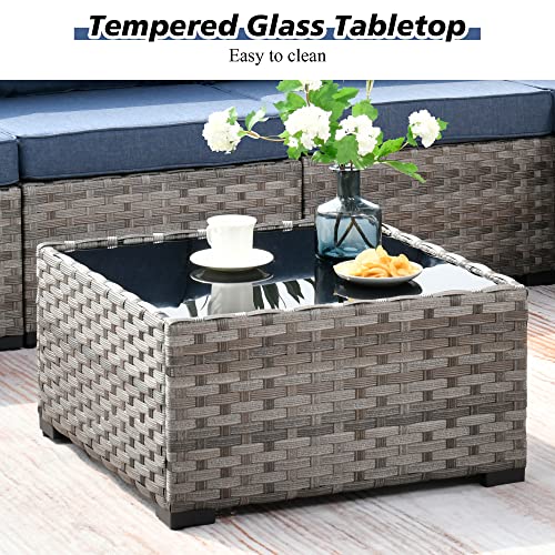 Outdoor Patio Sectional Sofa Set with Swivel Rocking Chair, 8 Piece Wicker Couch D37419