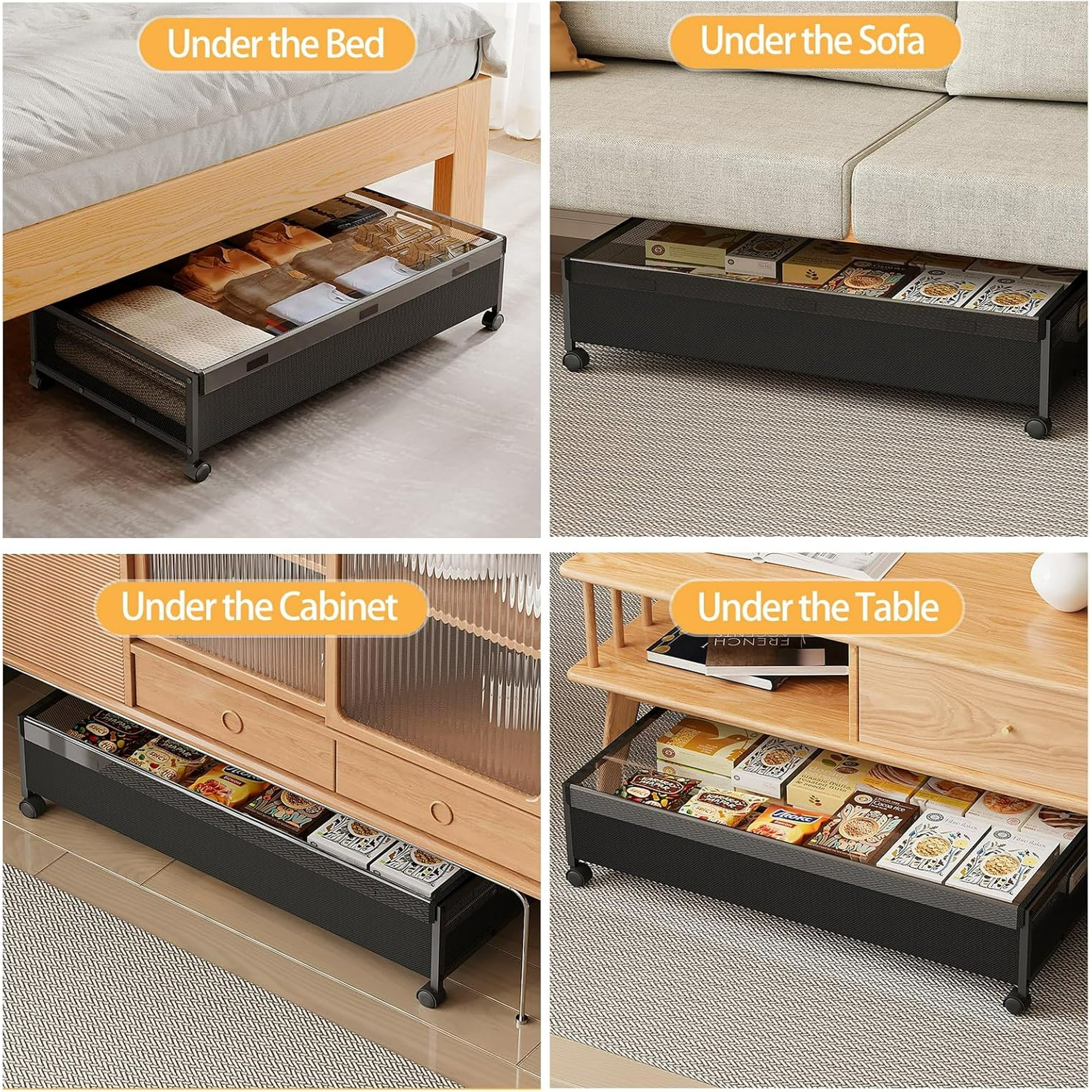 Under Bed Storage with Wheels, 2 Pack Rolling Metal Drawer for Clothes Q5272