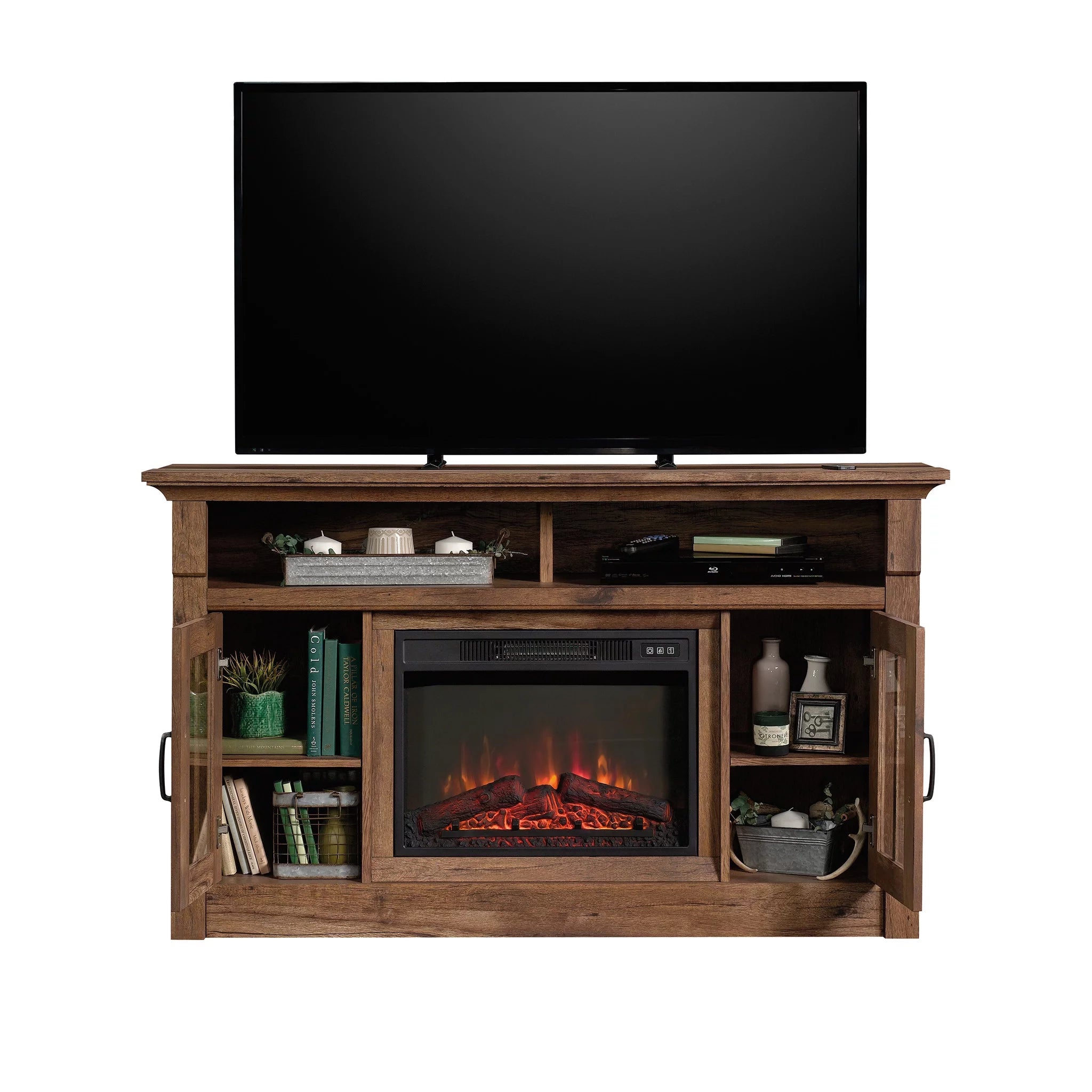 Rustic Fireplace TV Stand for TVs up to 50", Vintage Oak Finish S64604