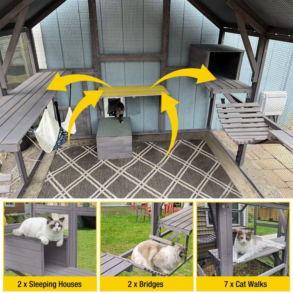 Outdoor Walk-in Catio Enclosure with Bridges and Platforms Y970