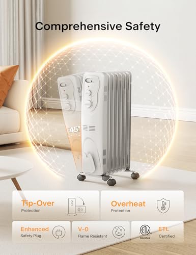 Oil Filled Radiator Heater for Indoor Use, 1500W, 3 Heat Settings, Black H139698
