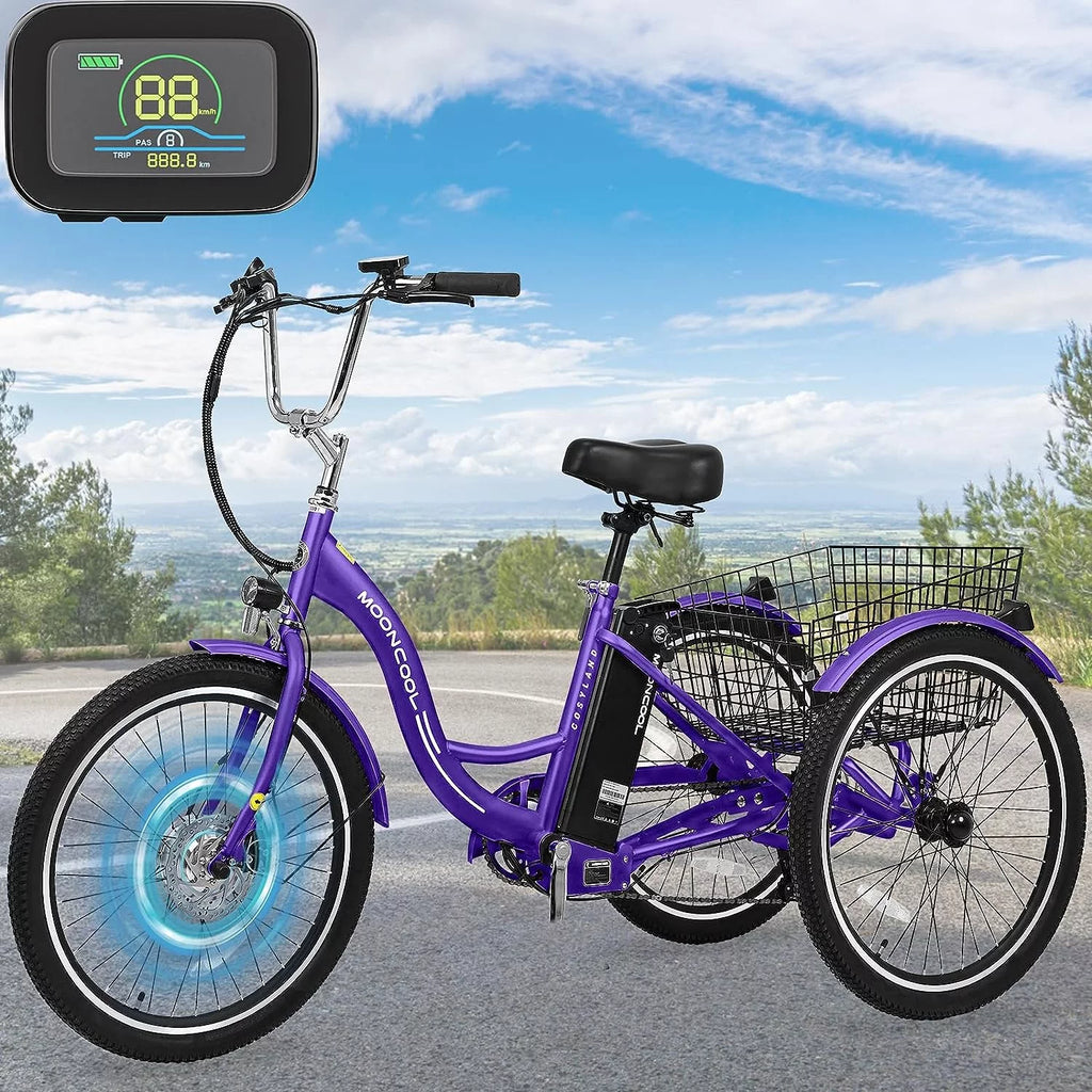350W Electric Trike 7-Speed 3-Wheel Bicycle for Adults with Rear Basket N8611