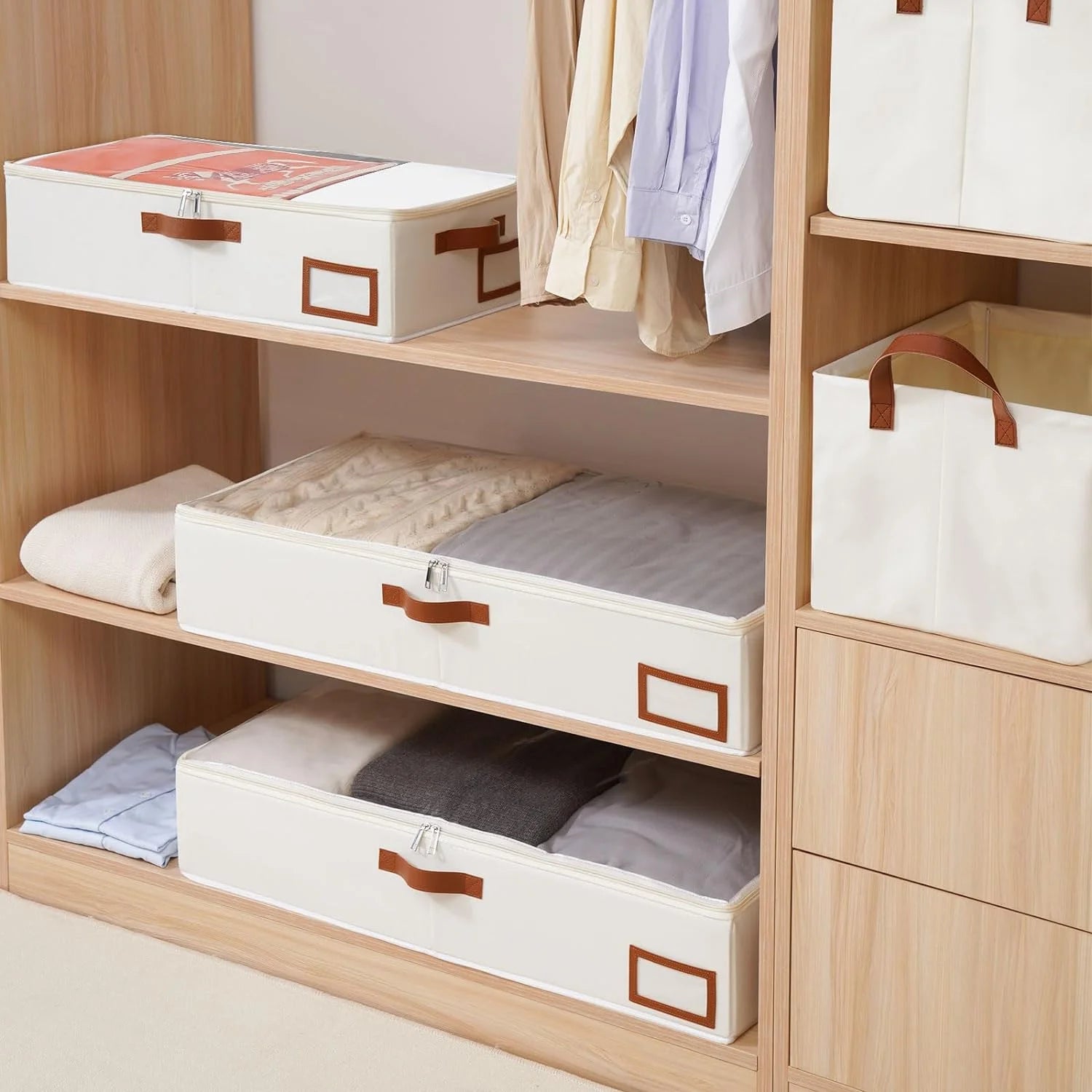 Under Bed Storage Box, Collapsible with Handles, Beige F51057