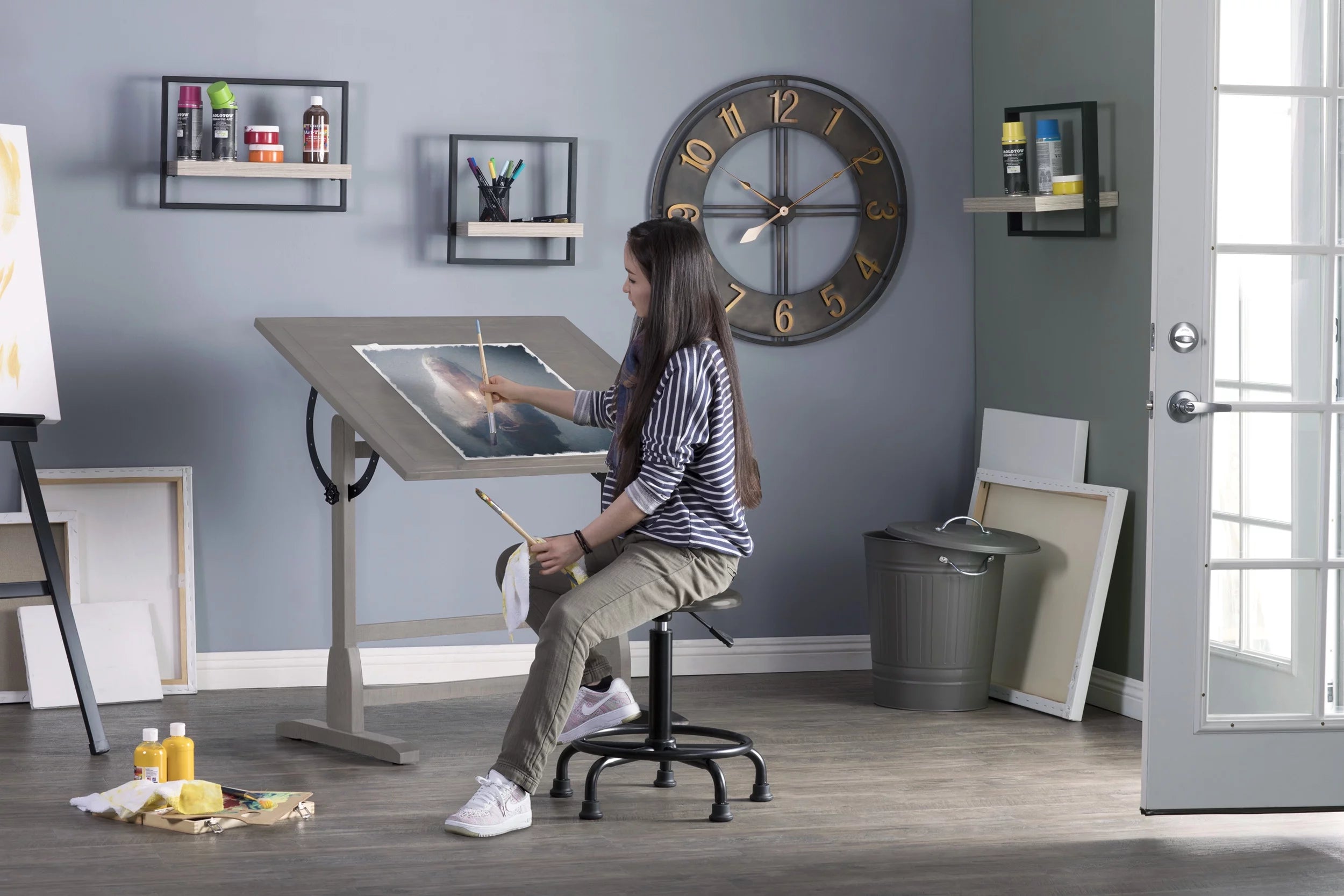 Solid Wood Drawing Table with Angle Adjustable Top Z10234