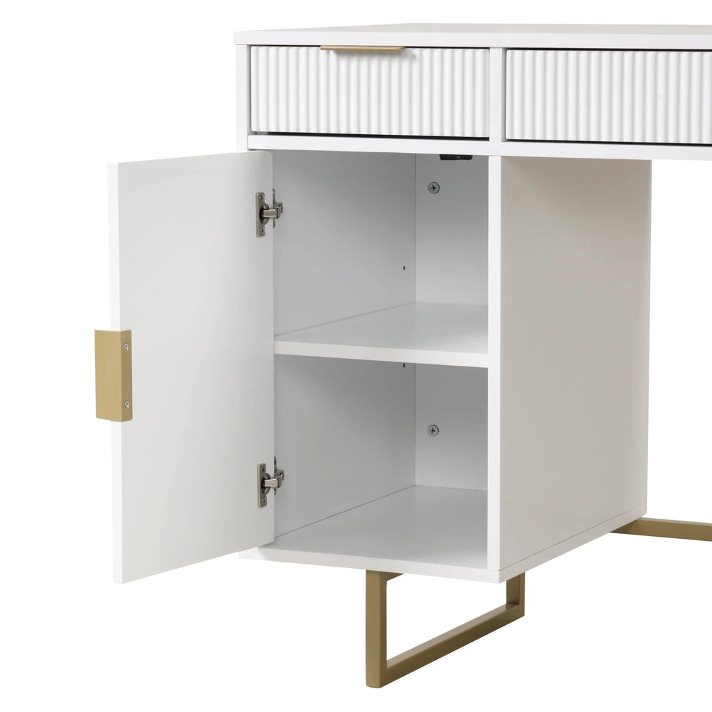Modern White Computer Desk with Drawers and Cabinet Storage U195269