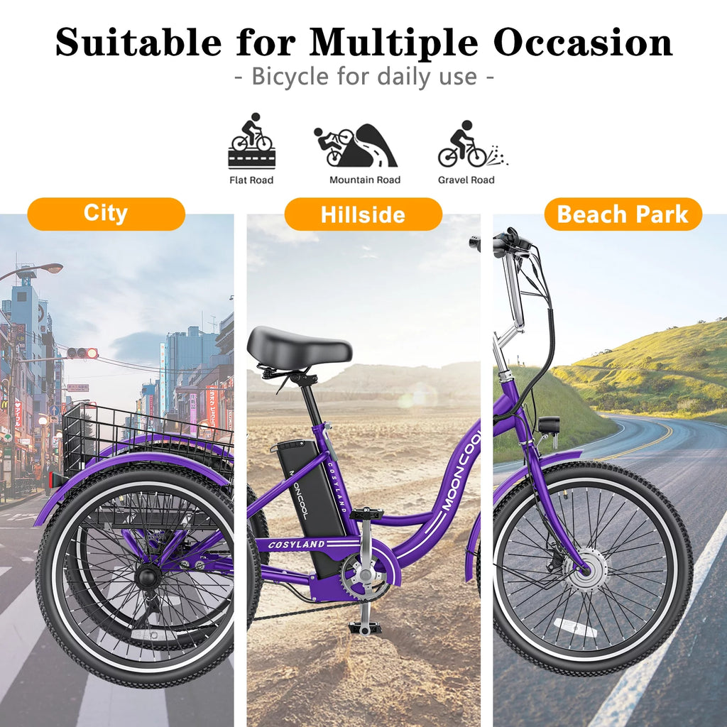 350W Electric Trike 7-Speed 3-Wheel Bicycle for Adults with Rear Basket N8611