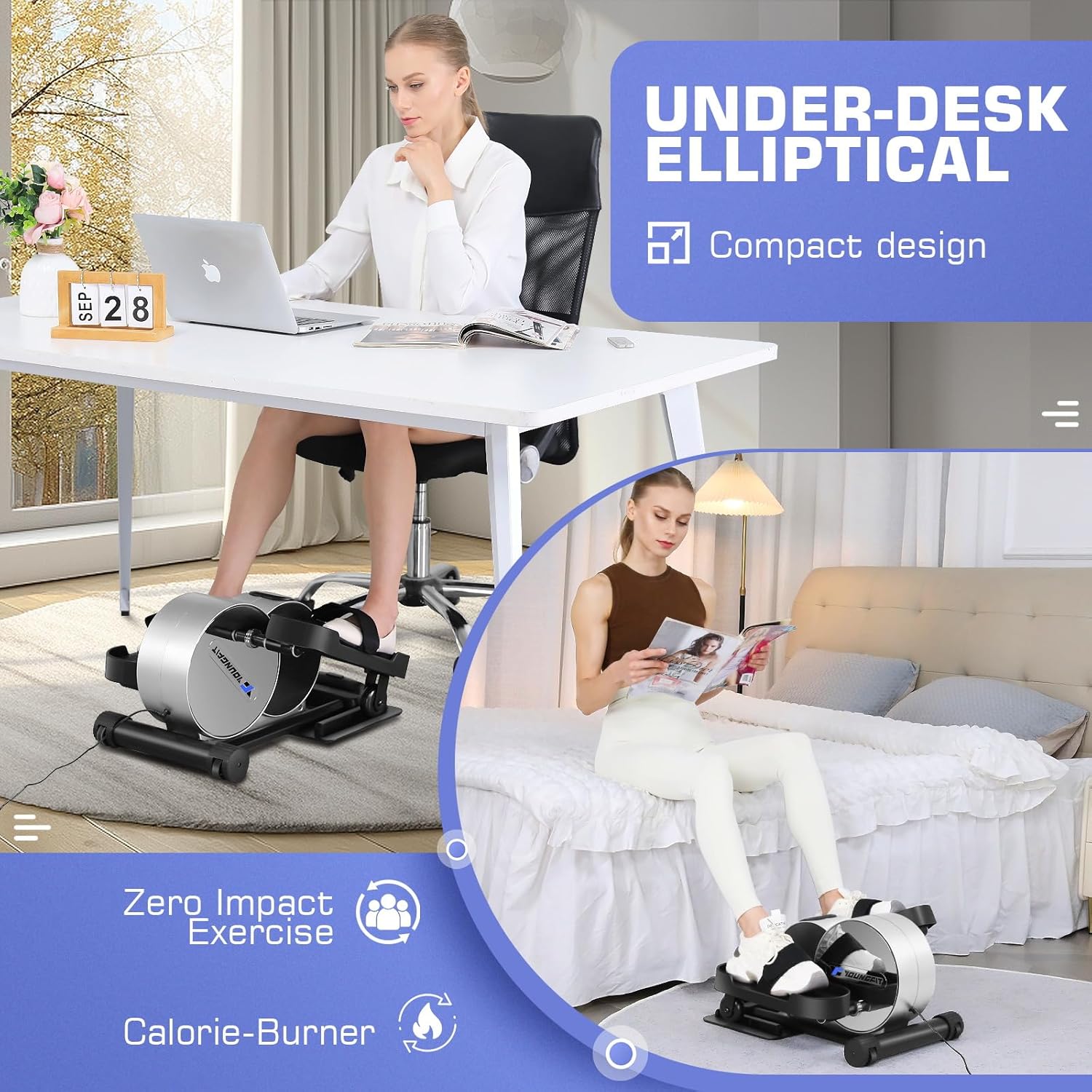 Under Desk Elliptical with Fitness App and LCD Display G7394