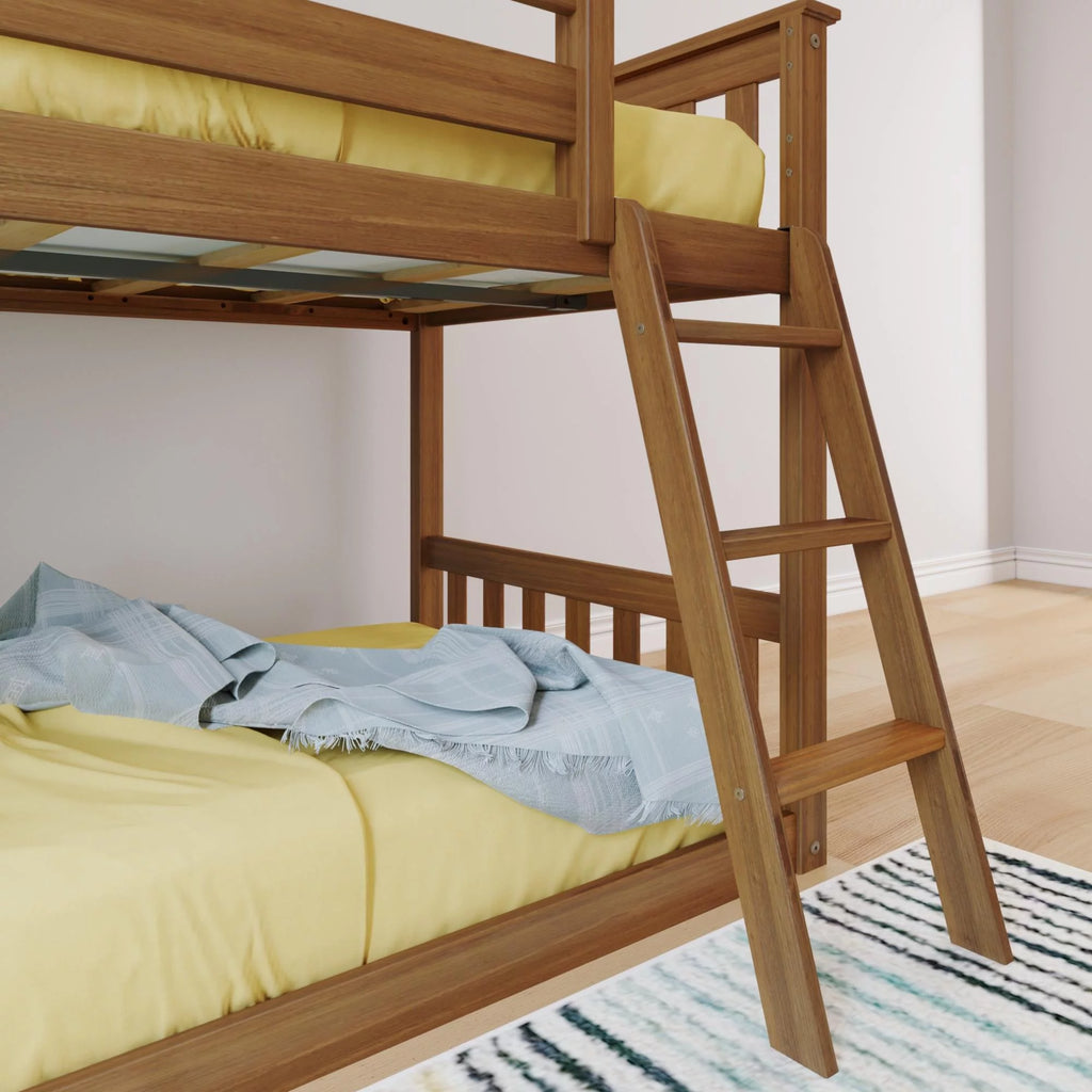 Twin over Twin Low Bunk Bed with Ladder for Kids, Solid Wood K190