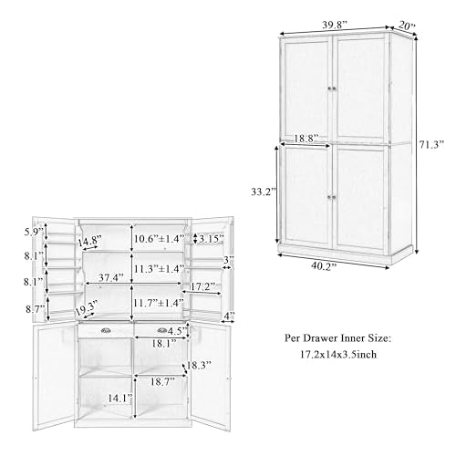 77 inch Kitchen Pantry, Freestanding Tall Cupboard with Shelves and Drawers I3176