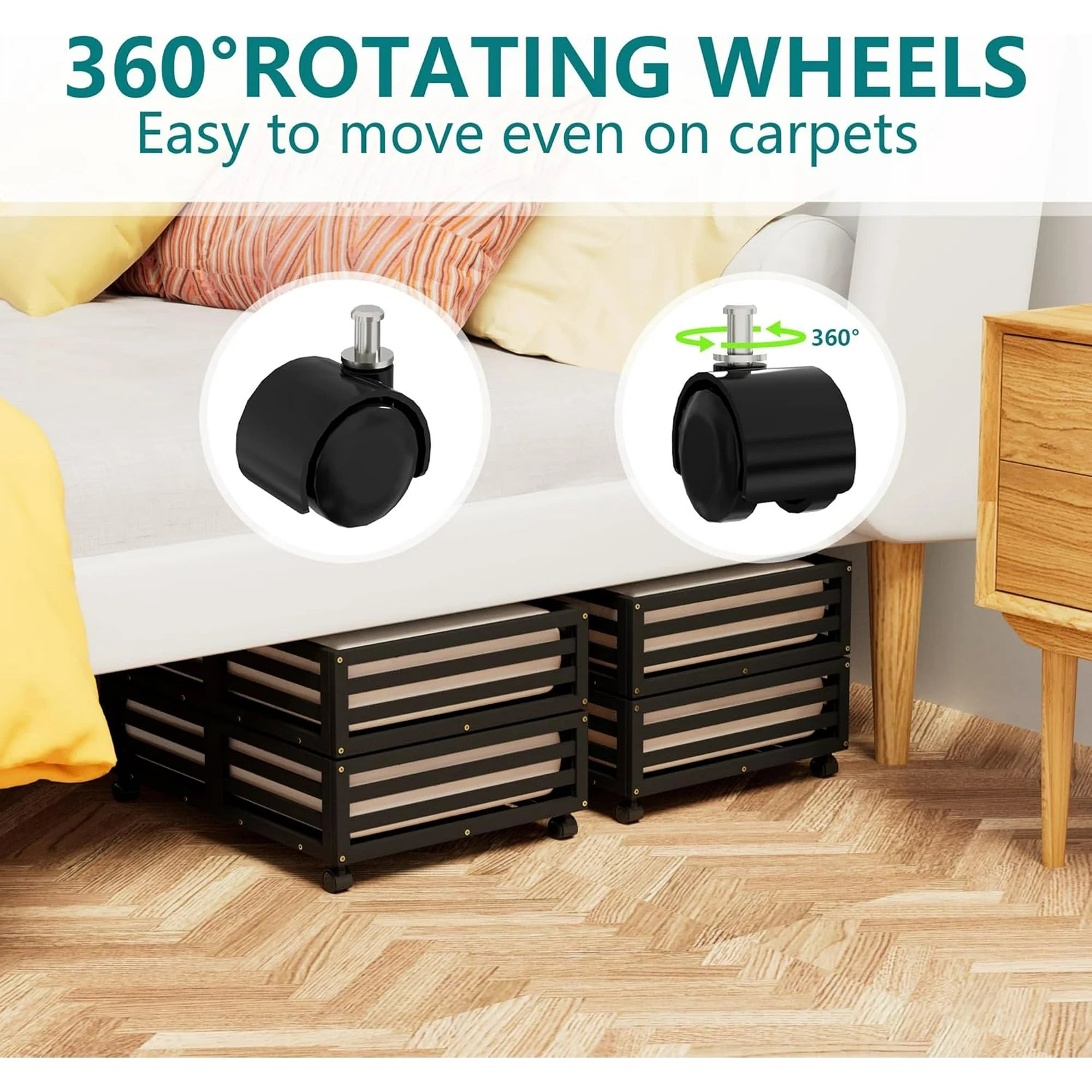 Bamboo Under Bed Storage Containers with Wheels and Dust Bag, 2 Pack L61821