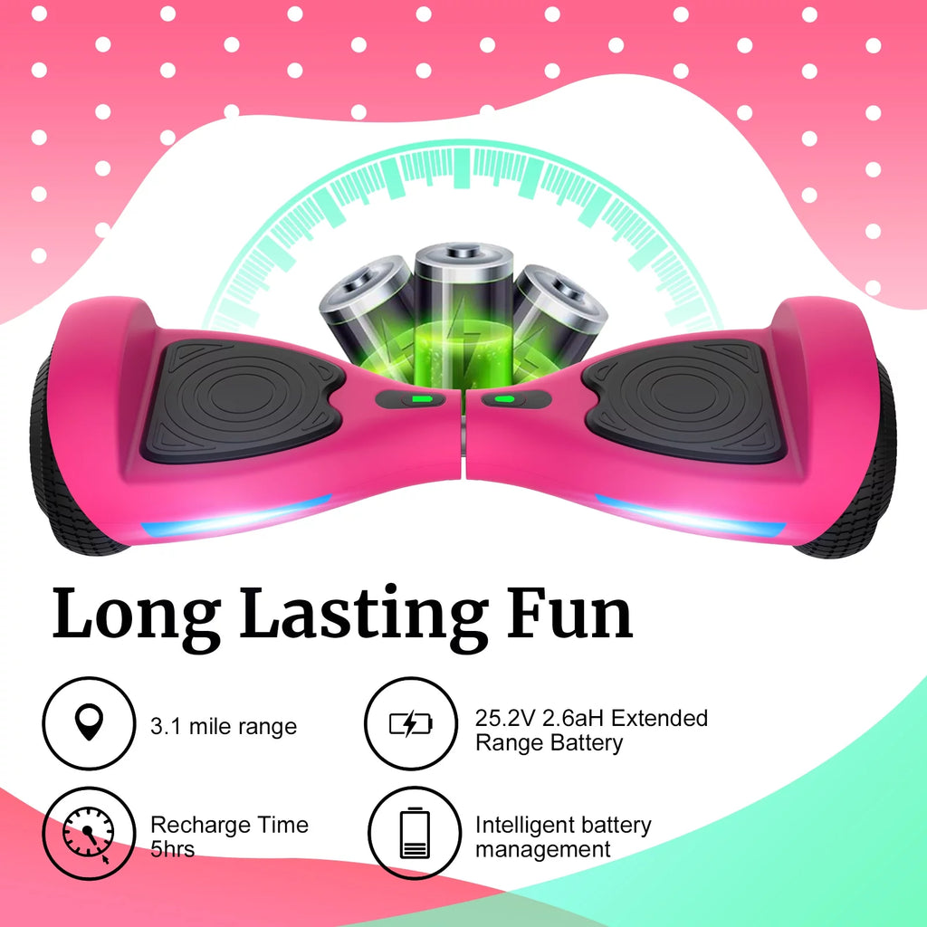Hoverboard for Kids Adults 200W Motor 6.5" LED Wheels, Pink Q65637
