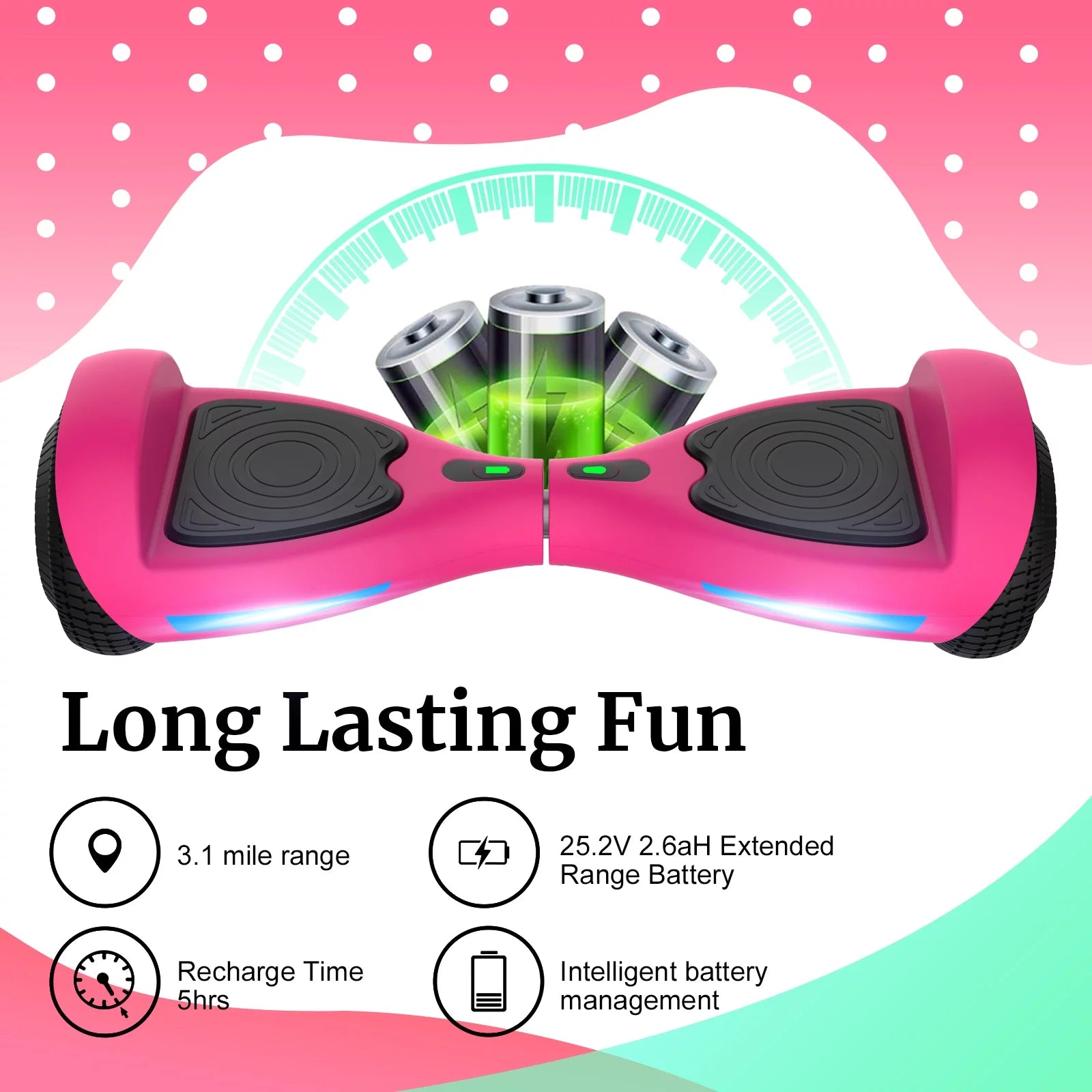 Hoverboard for Kids Adults 200W Motor 6.5" LED Wheels, Pink Q65637