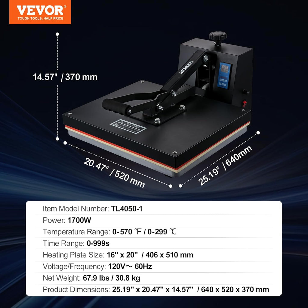 Heat Press Machine 16 x 20 in, Clamshell Sublimation Transfer Printer Q933526