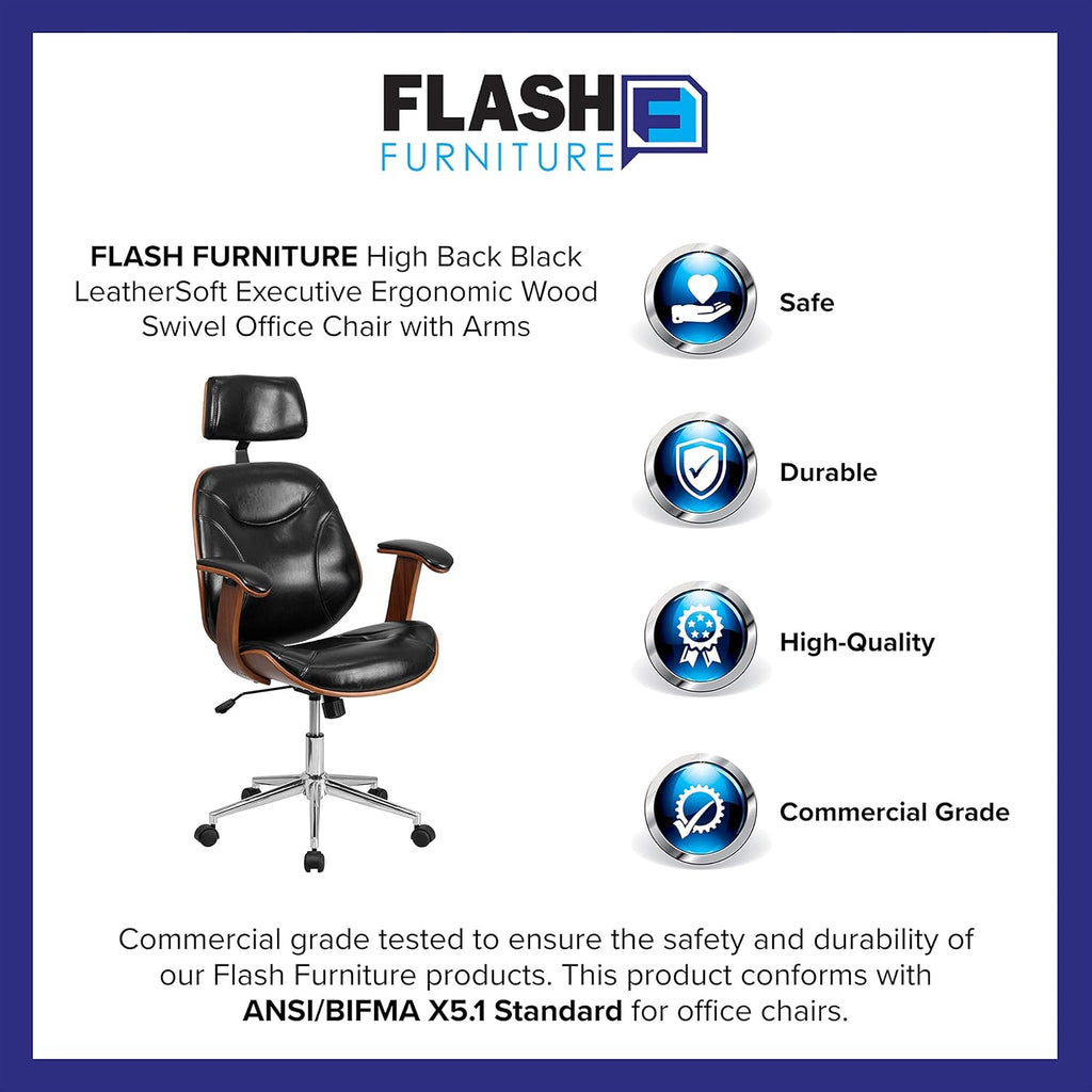 High Back LeatherSoft Executive Swivel Office Chair with Arms P72651