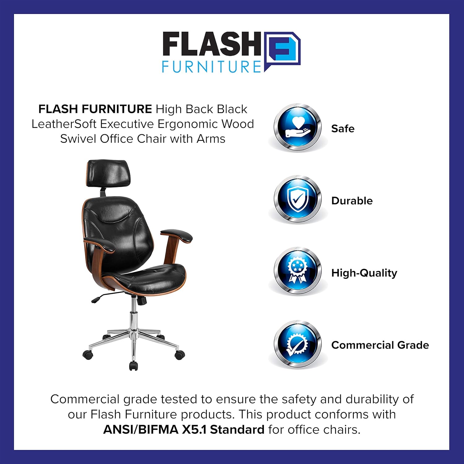 High Back LeatherSoft Executive Swivel Office Chair with Arms P72651