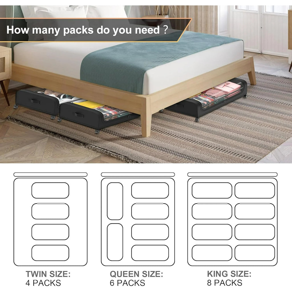 Under Bed Storage with Wheels 2 Pack, Large Rolling Containers with Lid S525