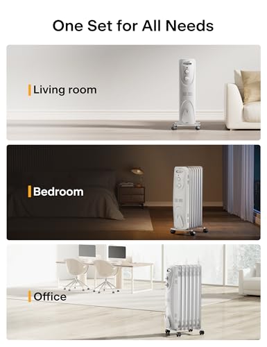 Oil Filled Radiator Heater for Indoor Use, 1500W, 3 Heat Settings, Black H139698