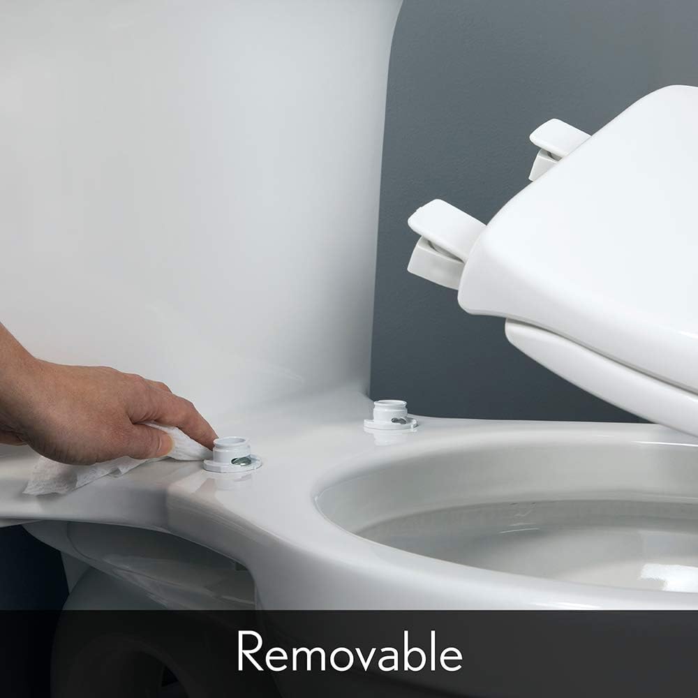 Elongated Toilet Seat with Brushed Nickel Hinges, Slow Close, Enameled Wood A75708