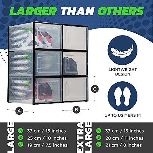 Shoe Storage Boxes 6 Pack, Clear Plastic Stackable, Large V735