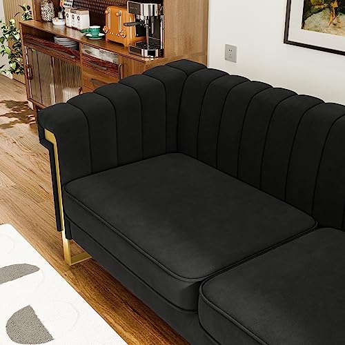 83" Velvet 3-Seater Tufted Sofa with Solid Wood Frame D633612