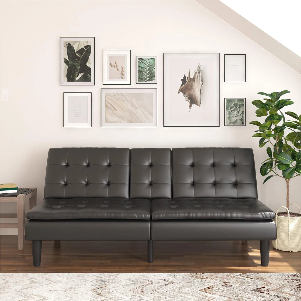 Memory Foam Futon with Cupholder and USB, Black Faux Leather P11538