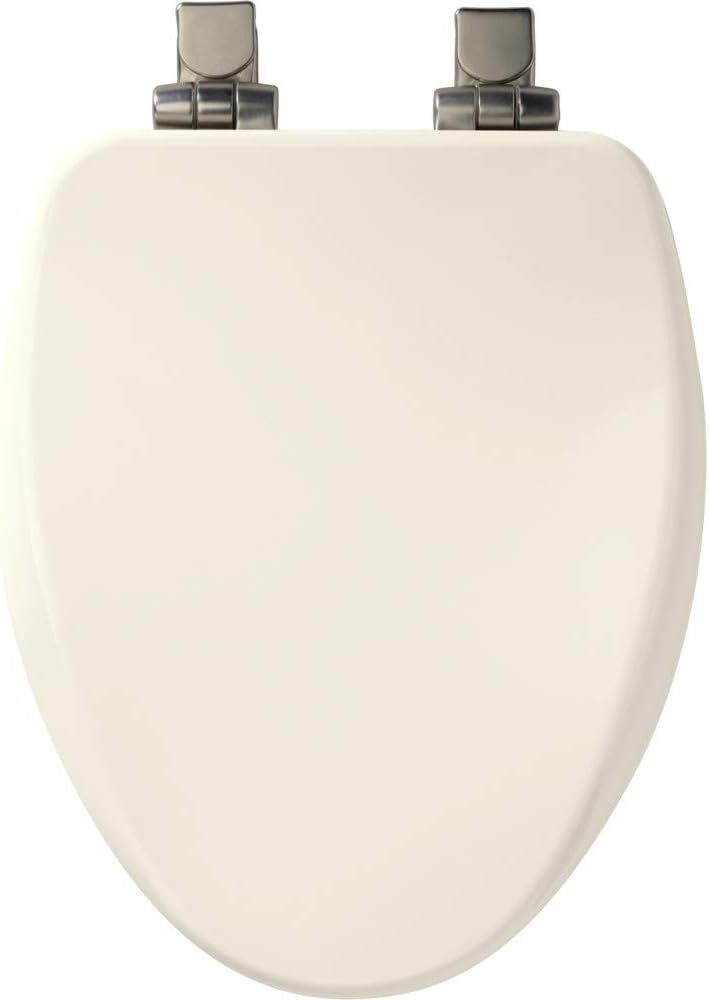 Elongated Toilet Seat with Brushed Nickel Hinges, Slow Close, Enameled Wood A75708