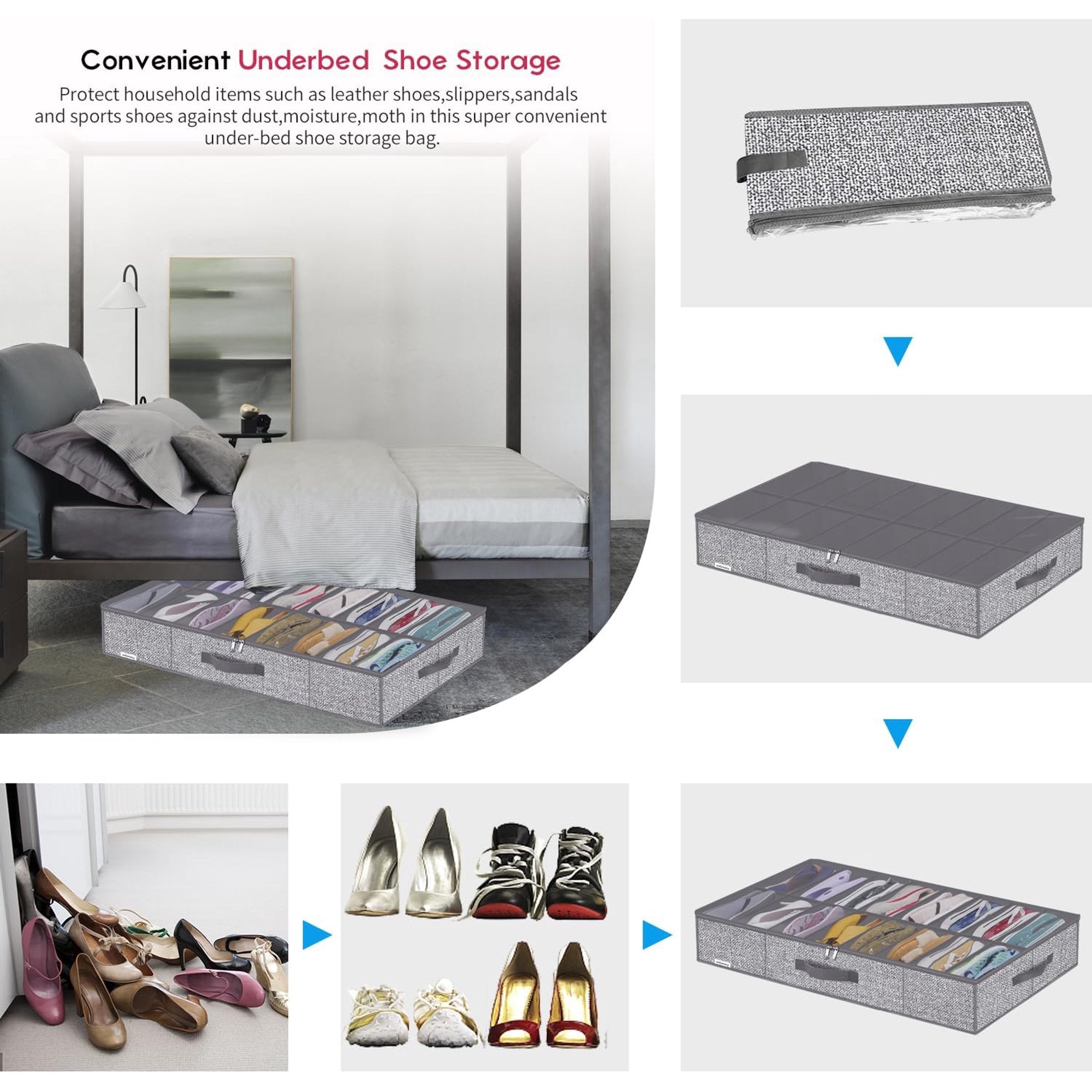 Under Bed Shoe Storage Organizer, Set of 2, Fits 12-24 Pairs O506415