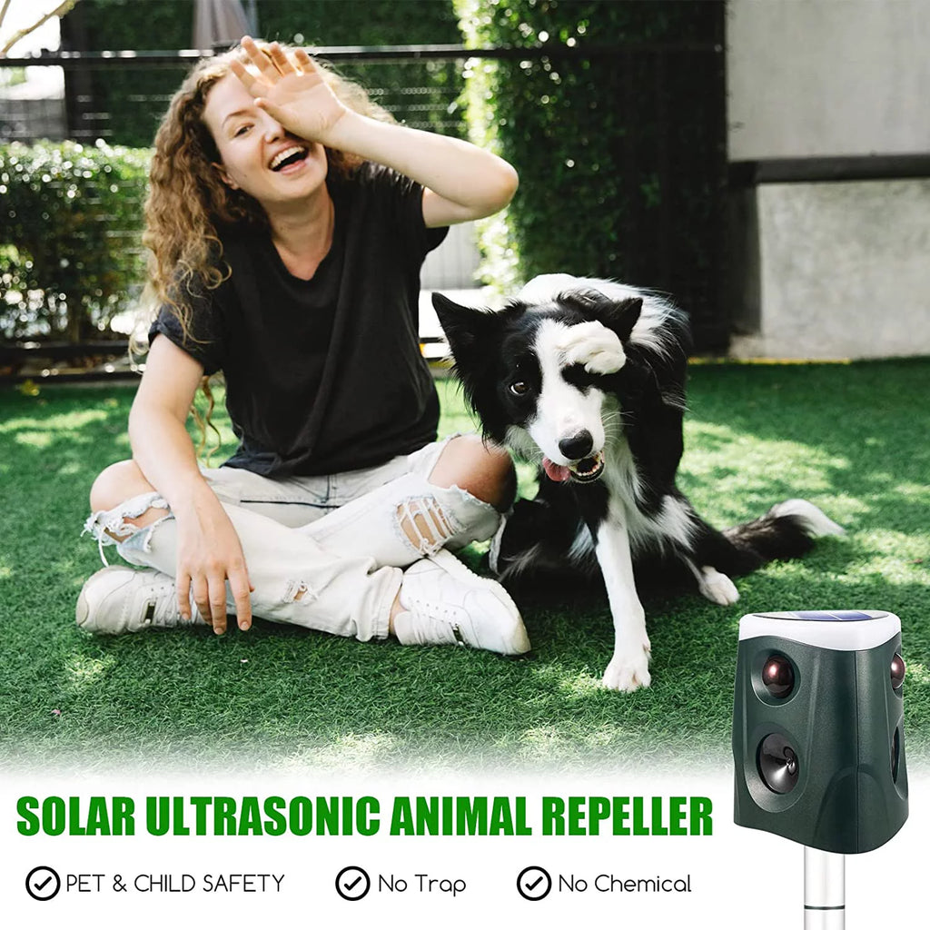 Ultrasonic Animal Repeller Outdoor Waterproof with PIR Sensor and Strobe Light F920