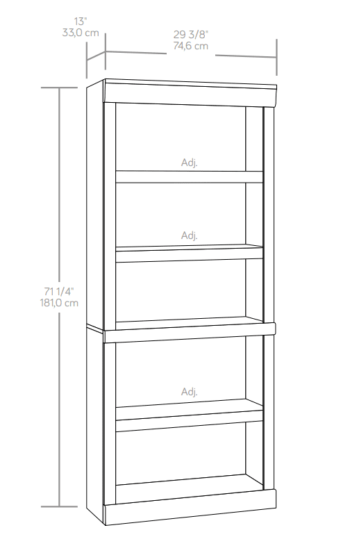 5 Shelf Bookcase, Rustic Gray D80649