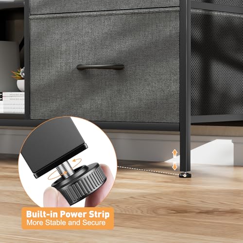 TV Stand with 4 Fabric Drawers and Open Shelves for 50" TV, Black Wood Veins F648