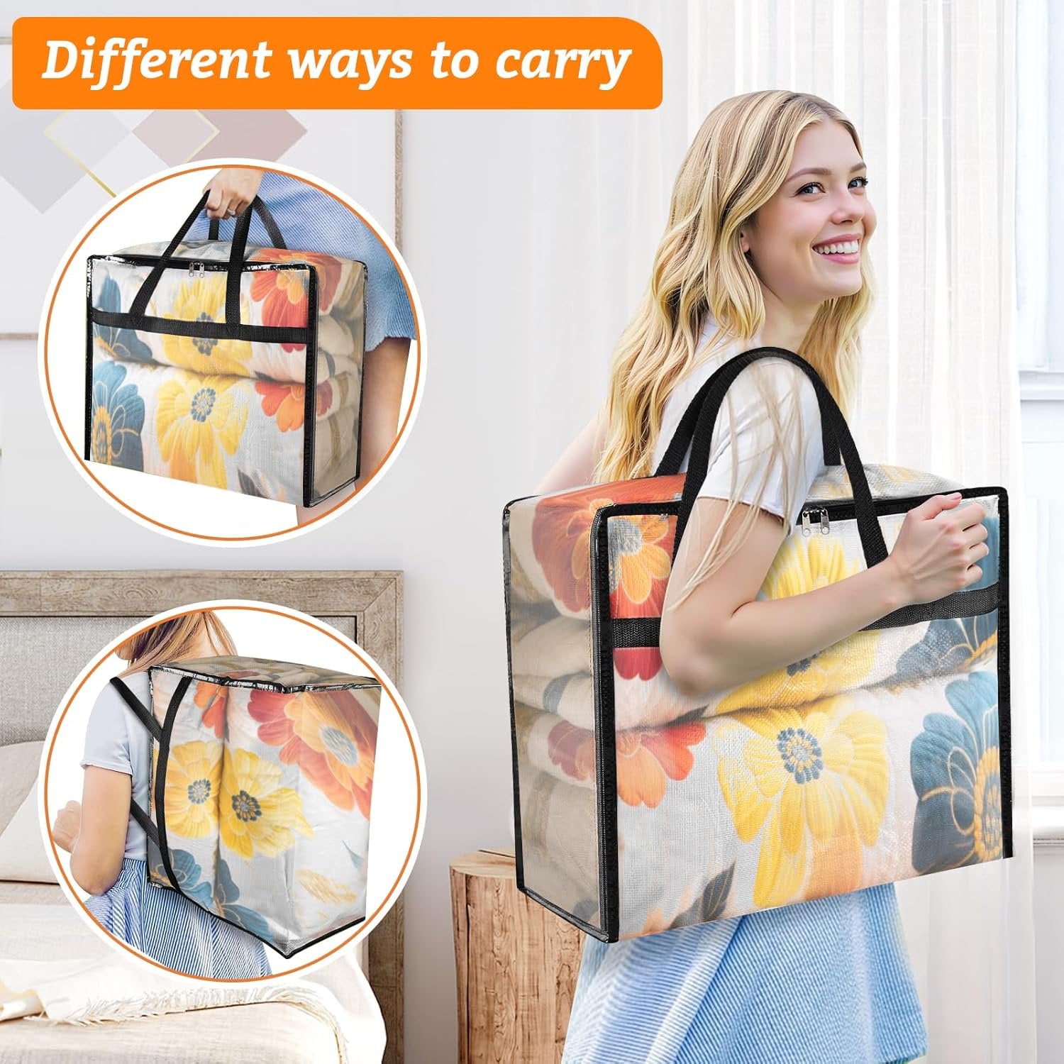 Clear Clothes Storage Bags with Zipper and Handle, 8 Pack H58703