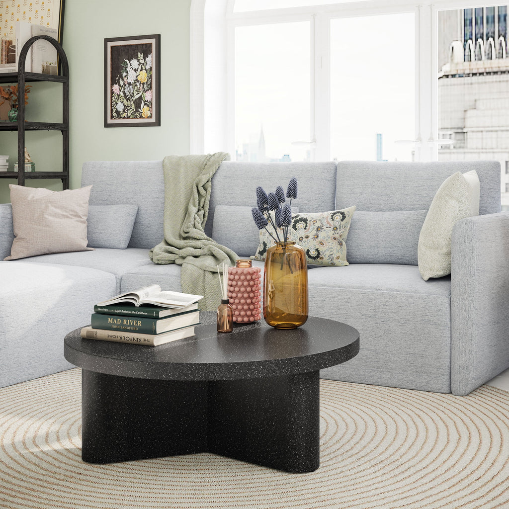 Modular Sectional Sofa with Ottoman, Gray Fabric R869
