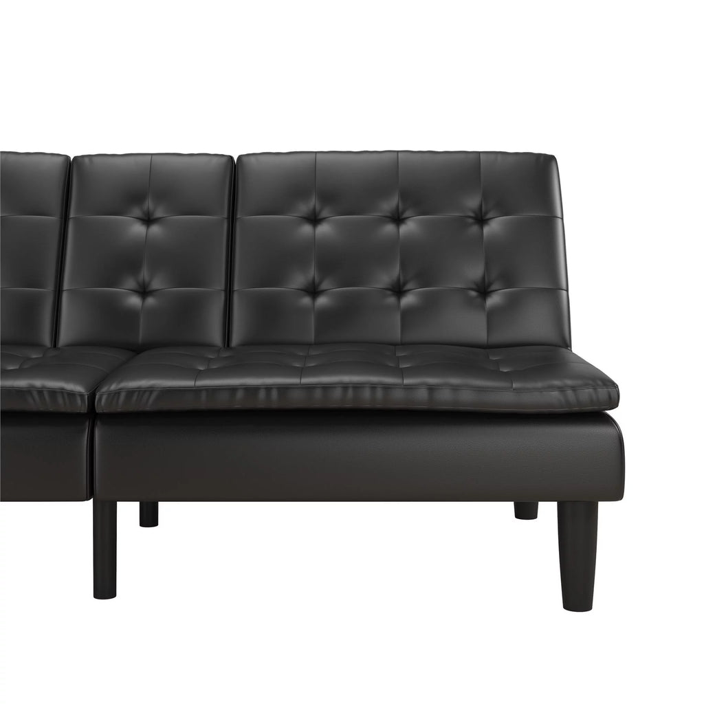 Memory Foam Futon with Cupholder and USB, Black Faux Leather P11538