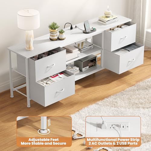 TV Stand with 4 Fabric Drawers and Open Shelves for 50" TV, Black Wood Veins F648