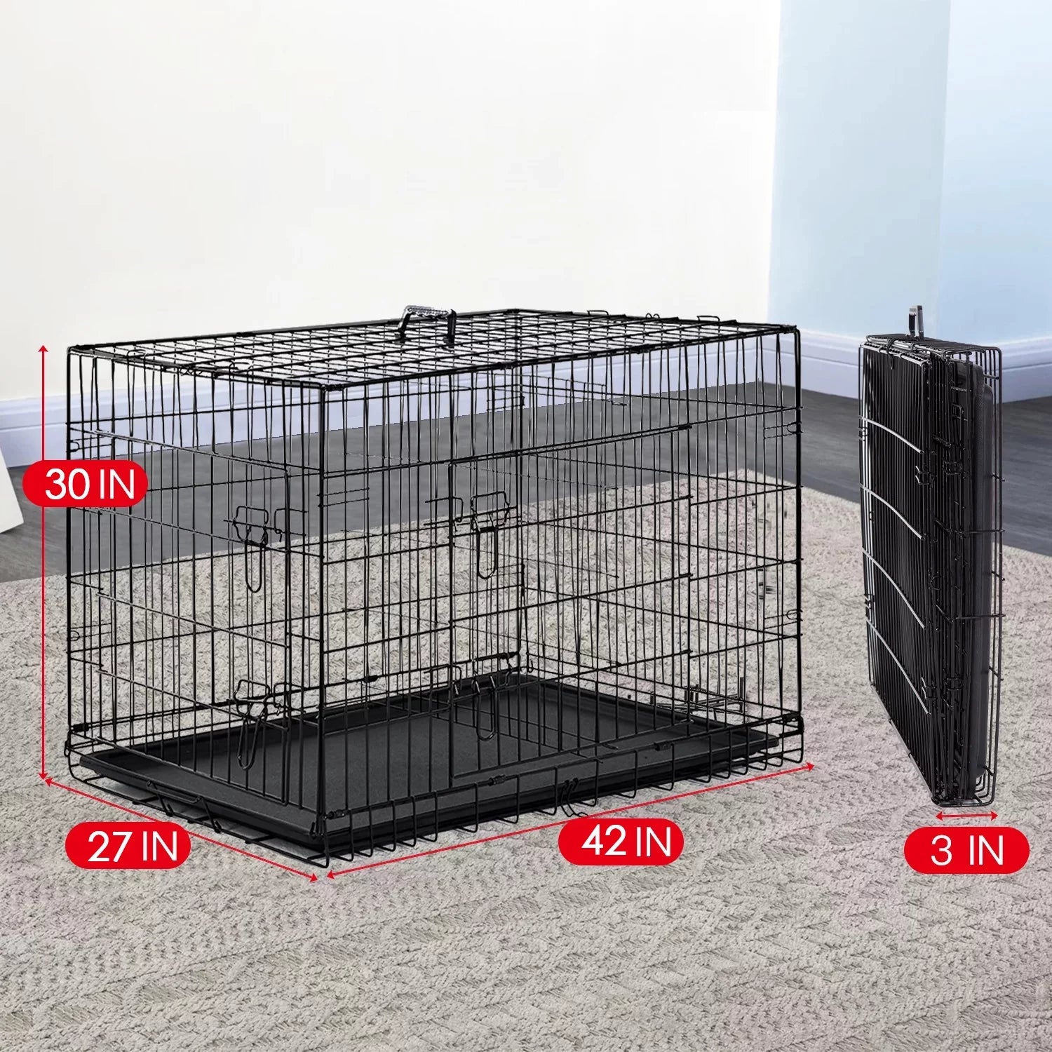 Large Dog Crate XL 42 Inch Wire Kennel with Divider and Double Door M86670