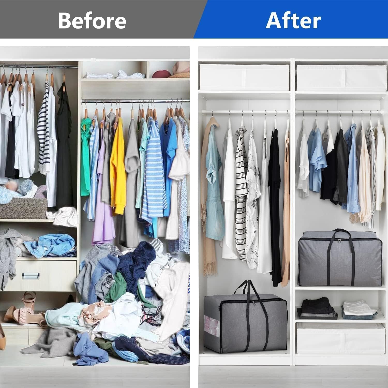 Storage Bag for Bedding, Blankets and Clothes, Foldable Organizer, Grey G88134