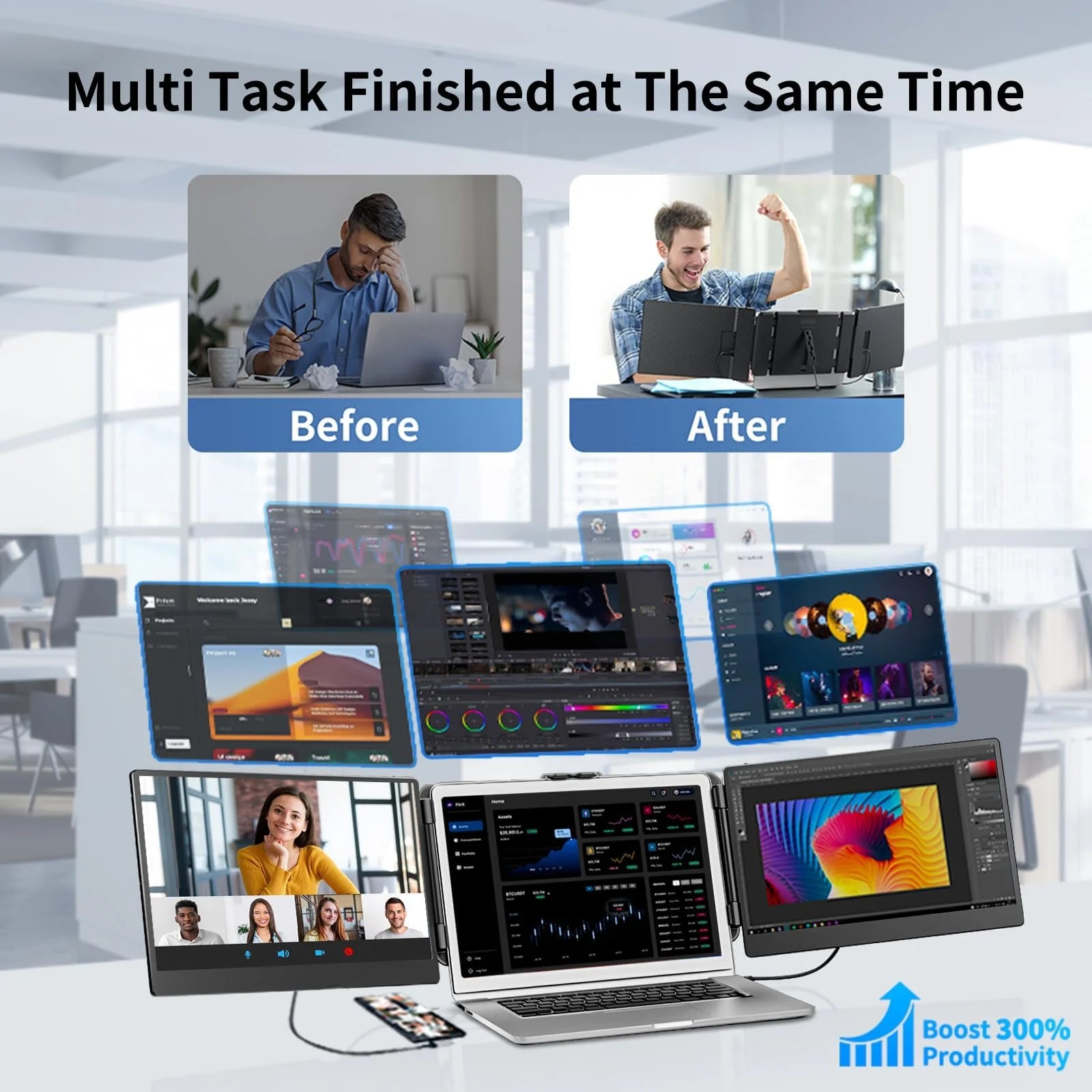 Portable 14 Inch Triple IPS FHD Laptop Screen Extender Monitor J961911