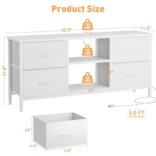 TV Stand with 4 Fabric Drawers and Open Shelves for 50" TV, Black Wood Veins F648