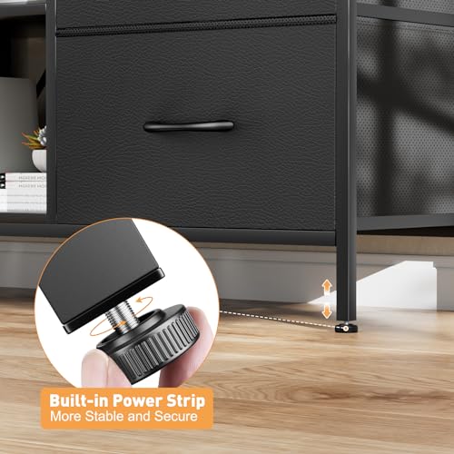 TV Stand with 4 Fabric Drawers and Open Shelves for 50" TV, Black Wood Veins F648