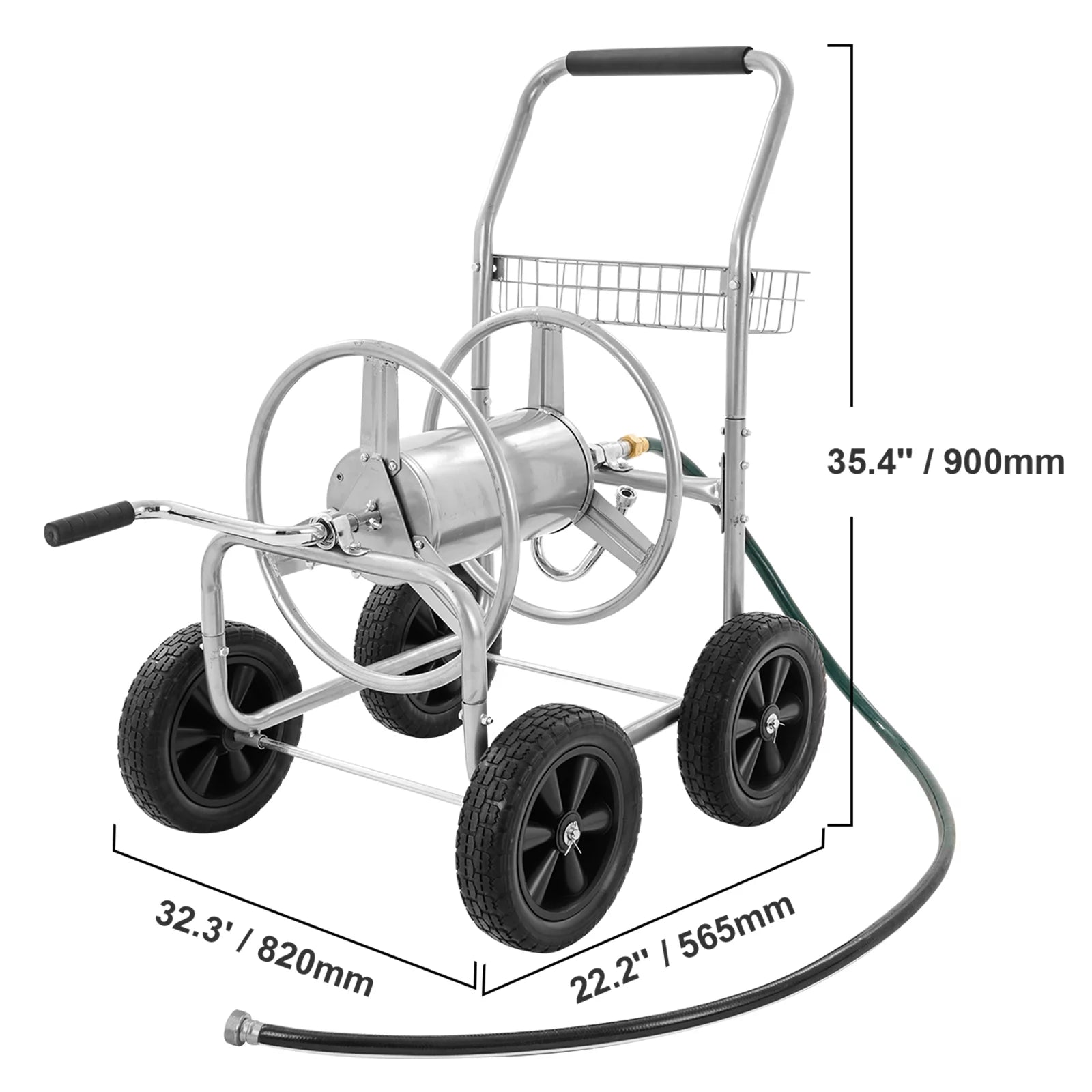 Hose Reel Cart with Wheels, Metal, Holds 250 ft of 5/8" Hose P9804