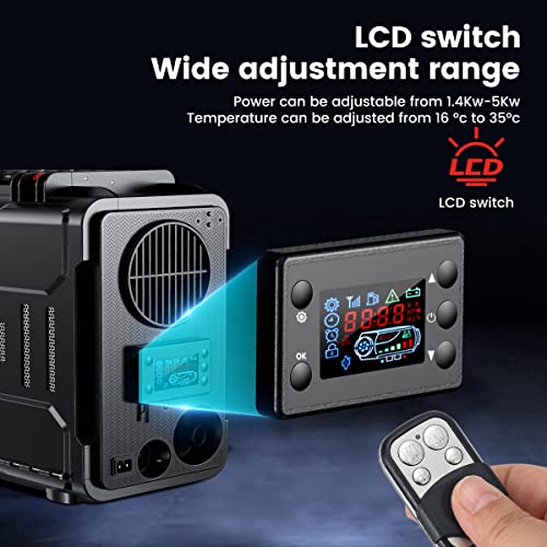 12V Portable Diesel Air Heater, 5KW All-in-One with Bluetooth and LCD Monitor for Car Truck Boat RV N1737