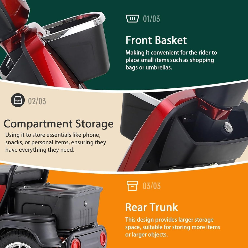 4 Wheel Mobility Scooter for Seniors, 500lbs Capacity, 36-Mile Range K276476