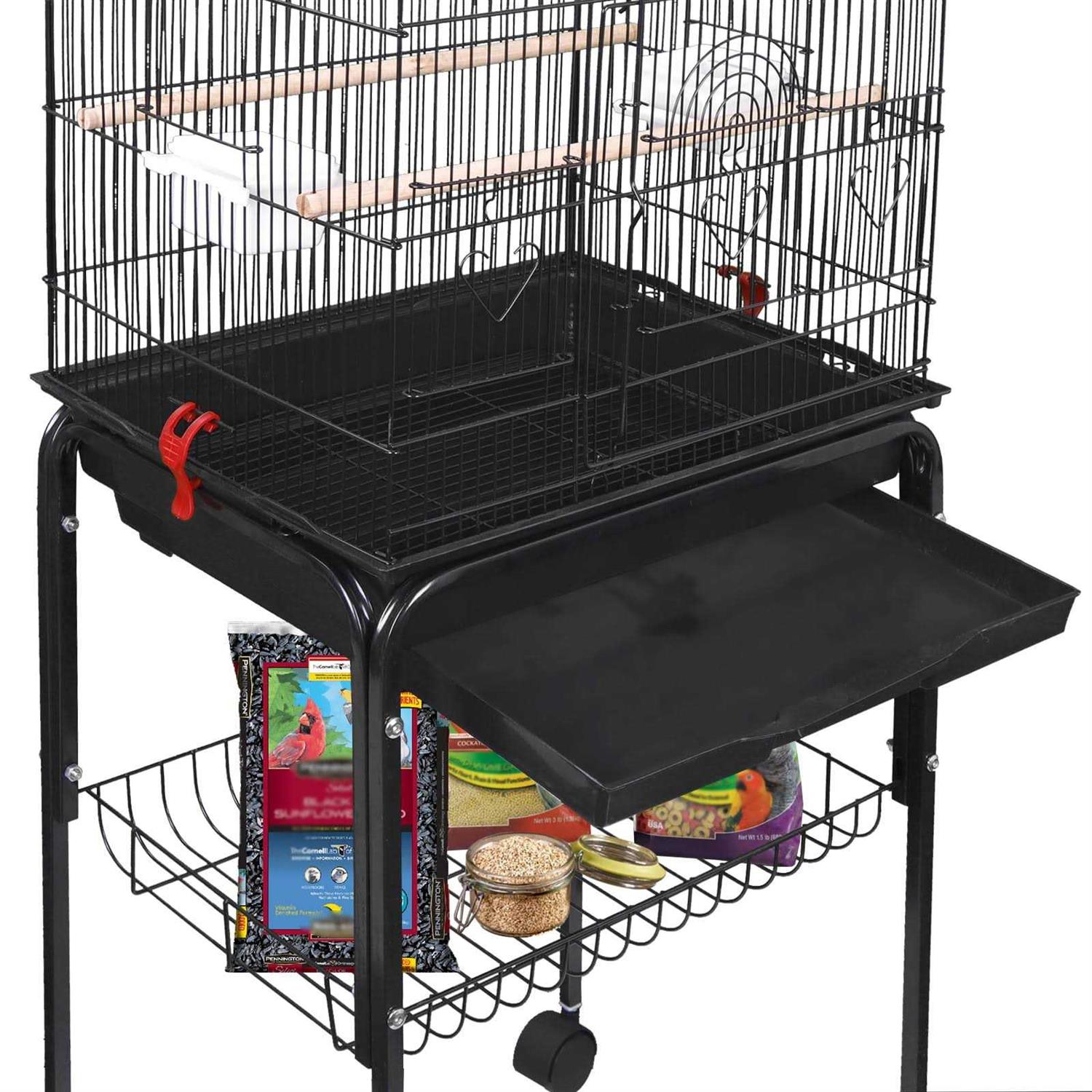 Large Wrought Iron Bird Cage with Rolling Stand for Parakeet U8505